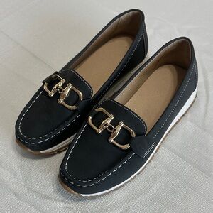 Elegant Black Loafers with Gold Accents